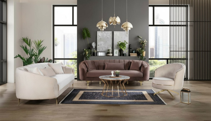 Luxury Living Room Couch Sofa Set Brown Beige Set 3+3+1 Seating Group