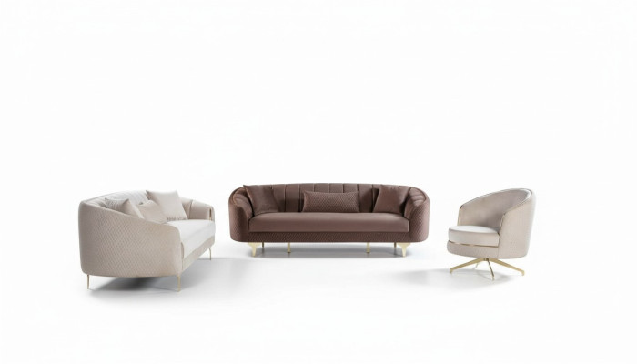 Luxury Living Room Couch Sofa Set Brown Beige Set 3+3+1 Seating Group