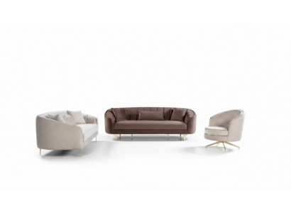 Luxury Living Room Couch Sofa Set Brown Beige Set 3+3+1 Seating Group