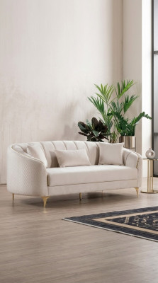 Sofa 3-seater textile sofas couch upholstery furniture modern three-seater beige velvet