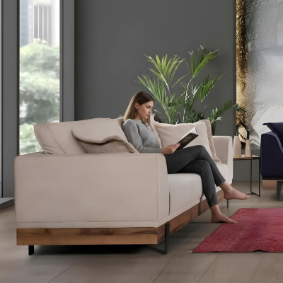 Design Couch 3 Seat Upholstered Sofa Modern Sofas Room Furniture Beige