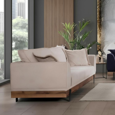 Design Couch 3 Seat Upholstered Sofa Modern Sofas Room Furniture Beige