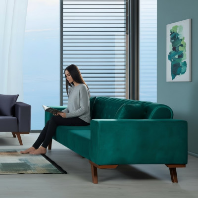 Black Sofa 3-Seater Fabric Couch Three-Seater Upholstered Furniture