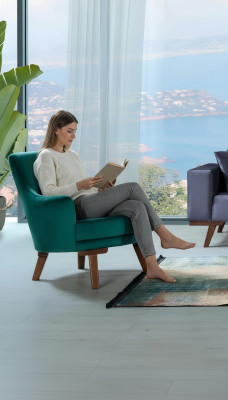 Living room armchair, 1-seater, fabric polyester, modern style design, green color.
