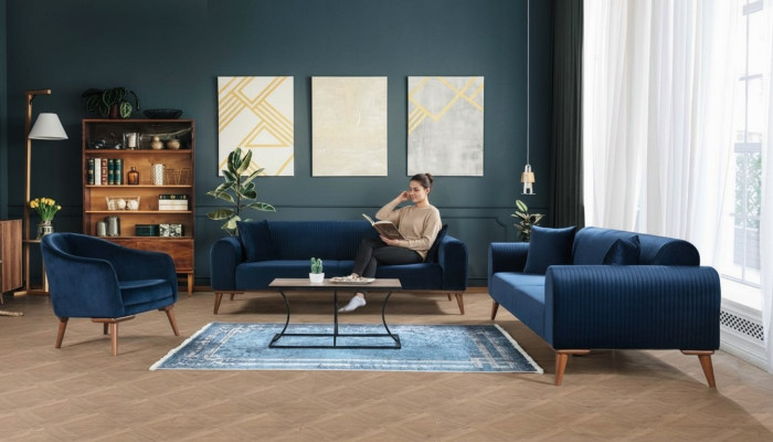 Sofa set 3+3+1 seater sofa armchair royal blue couch velvet 3-piece