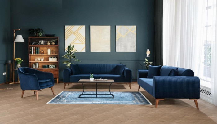 Sofa set 3+3+1 seater sofa armchair royal blue couch velvet 3-piece