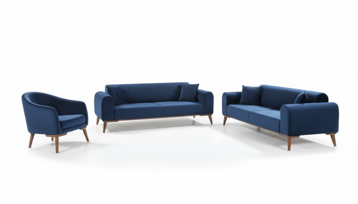 Sofa set 3+3+1 seater sofa armchair royal blue couch velvet 3-piece
