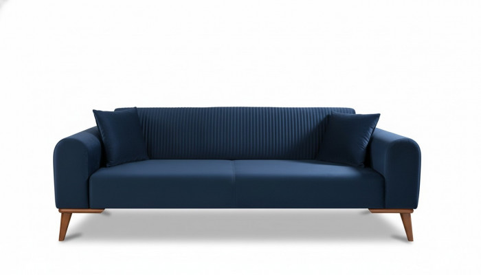 Elegant blue three-seater couch sofa living room seating furniture velvet