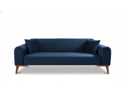Elegant blue three-seater couch sofa living room seating furniture velvet