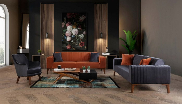 Sofa set 3+3+1 seat fabric 3-piece couch set upholstery textile
