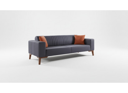 Gray three-seater couch elegant sofa seating furniture living room velvet.