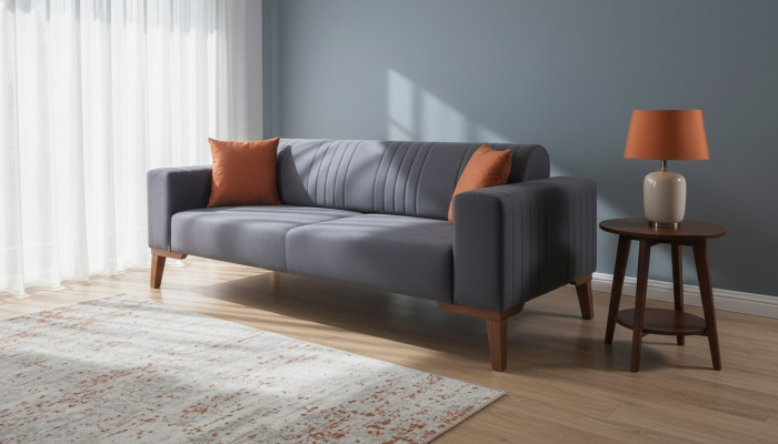 Gray three-seater couch sofas sofa elegant seating furniture sofa living room velvet
