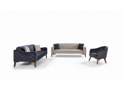 Living room sofa set couch 3+3+1 blue upholstery set armchair textile