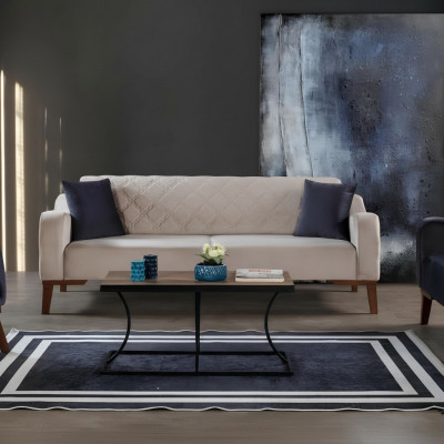 Beige three-seater couch elegant sofa living room seating velvet