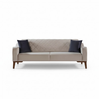 Beige three-seater couch elegant sofa living room seating velvet