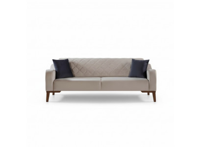 Beige three-seater couch elegant sofa living room seating velvet