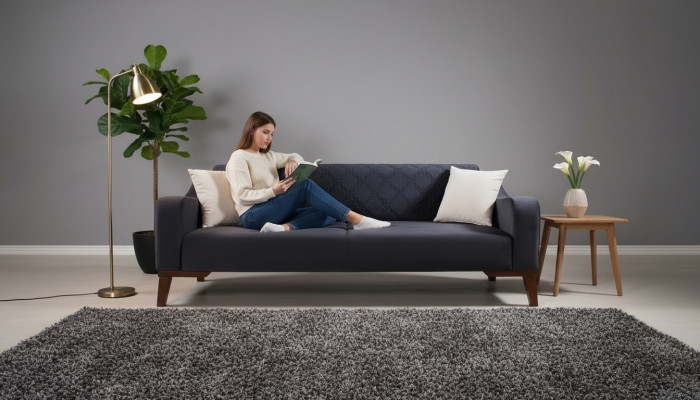 Elegant black three-seater couch sofa living room seating velvet