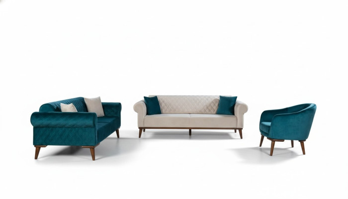 Luxury Sofa Set 3+3+1 Seating Three-Seater Sofa Fabric Textile Style Armchair