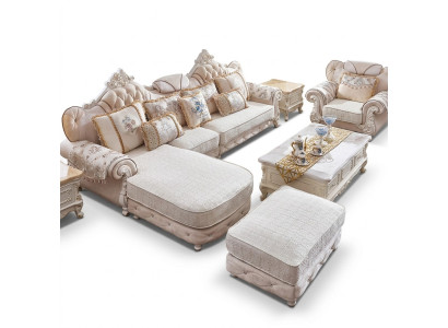 Corner sofa L-shape armchair ottoman couch wood with textile Baroque Rococo