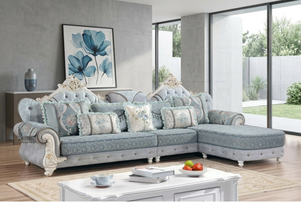 Corner sofa L-shape textile luxury sofa living area blue couches furniture