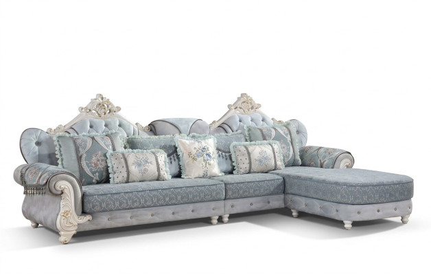 Corner sofa L-shape textile luxury sofa living area blue couches furniture