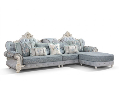 Corner sofa L-shape textile luxury sofa living area blue couches furniture