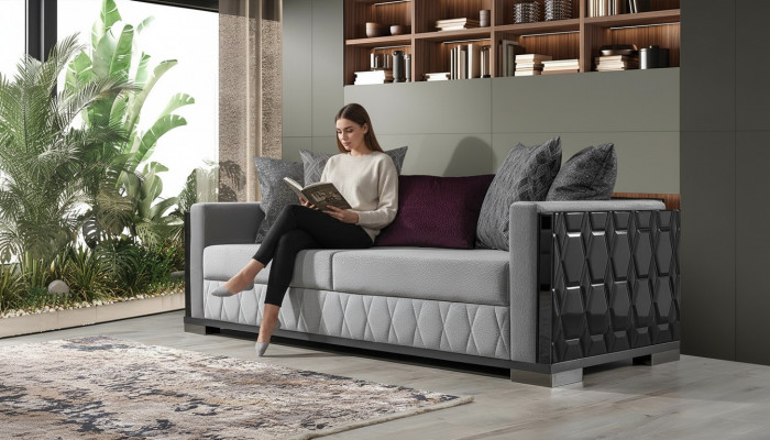 Luxury Sofa Three-Seater 3 Seat Sofas Gray Living Room Couch Fabric Design