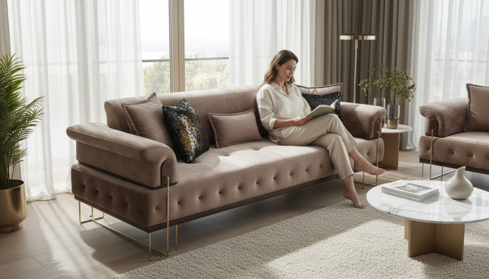 Luxury three-seater brown sofa 3-seater sofas design modern design furniture