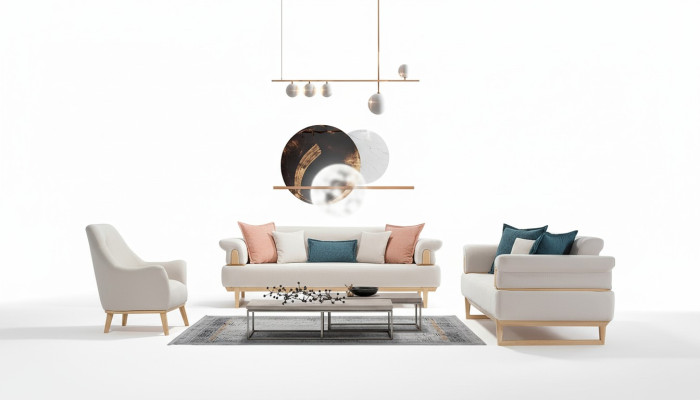 Modern sofa set 3+3+1 seater set sofas armchair wood with fabric