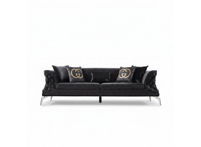 Sofa 3-seat cushion furniture three-seater couch black wood with metal