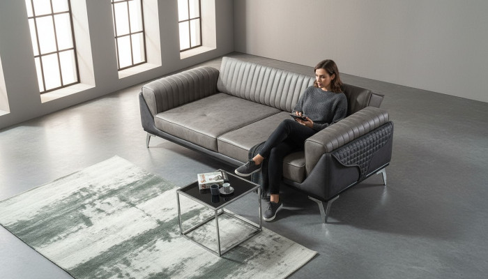 Sofa 3-seater couch wooden furniture sofas couch wood leather imitation 240cm