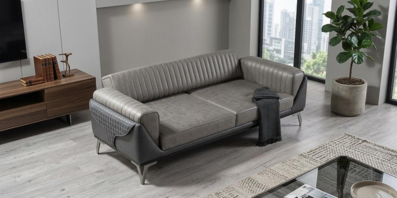 Sofa 3-seater couch wooden furniture sofas couch wood leather imitation 240cm
