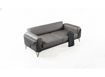 Sofa 3-seater couch wooden furniture sofas couch wood leather imitation 240cm