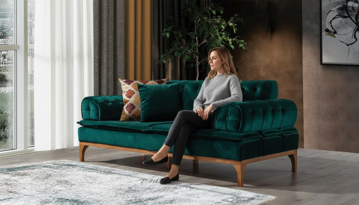Luxury sofa, 3-seater sofas, seating fabric, design furniture, style textile new green