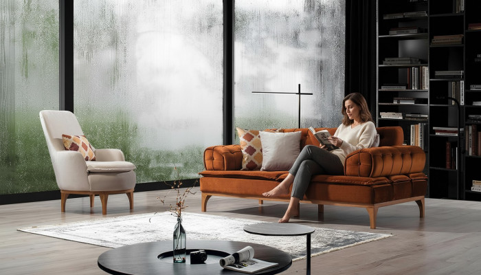 Sofa set suite sofas sofa armchair three-seater 3+1 seater orange