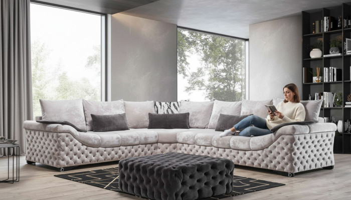 Beige sectional sofa design couch wood with fabric living room L shape sofas new