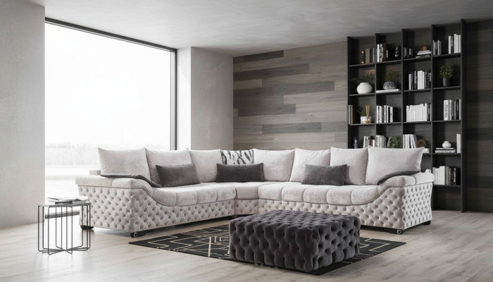 Beige sectional sofa design couch wood with fabric living room L shape sofas new