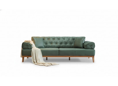 Chesterfield Sofa 3-Seater Couch Three-Seater Green New Fabric Wood 220cm