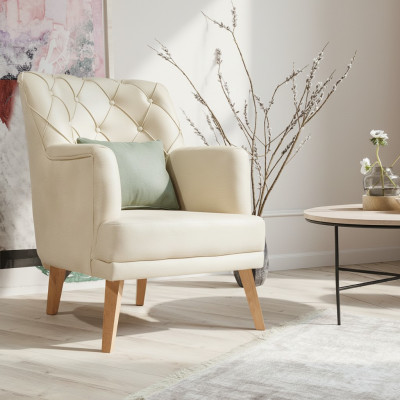 Living room armchair furniture modern fabric lounge textile faux leather beige