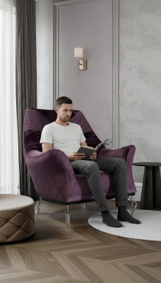 Armchair Single-Seater 1-Seater Upholstered Seat Designer Seat Fabric Modern Purple