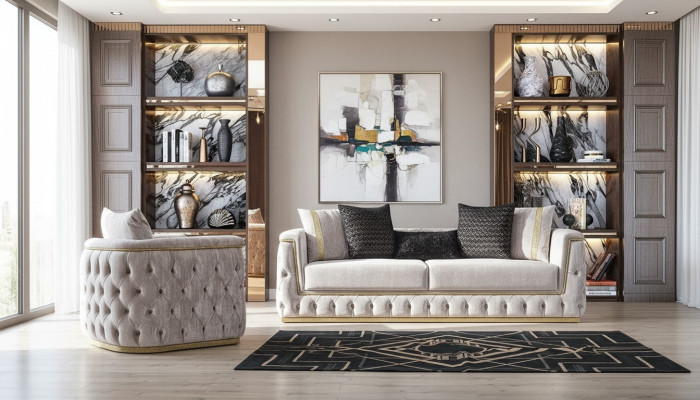 Luxury Chesterfield Sofa Set 3+1 Seat Couch Upholstered Furniture Velvet Gold
