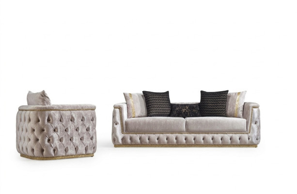 Luxury Chesterfield Sofa Set 3+1 Seat Couch Upholstered Furniture Velvet Gold