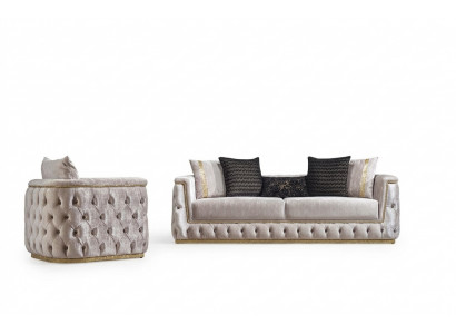 Luxury Chesterfield Sofa Set 3+1 Seat Couch Upholstered Furniture Velvet Gold