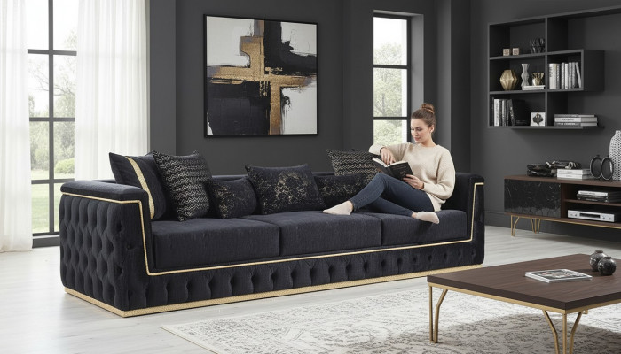Three-seater sofa, 3-seater sofas, upholstered couches, Chesterfield with fabric