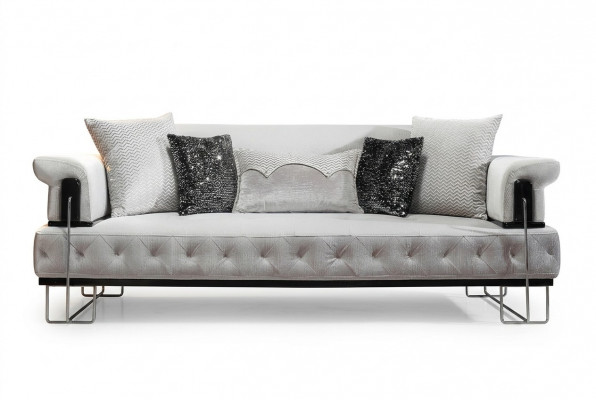 Upholstered Furniture Three-Seater Sofa 3-Seater Couch White Metal with Fabric