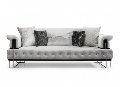 Upholstered Furniture Three-Seater Sofa 3-Seater Couch White Metal with Fabric