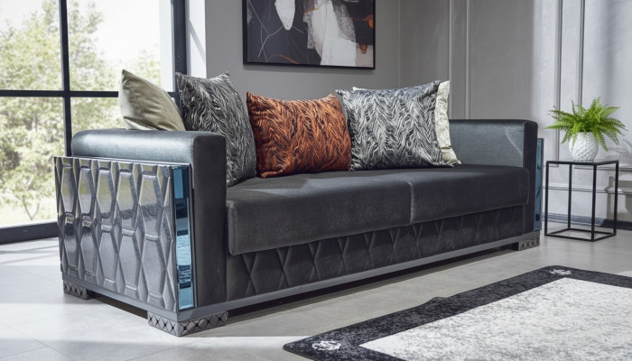 Sofa 3-seater luxury furniture living room three-seater grey metal with textile