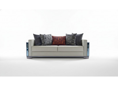 Three-seater luxury sofa, 3-seat sofa, seat design, brown metal with fabric.