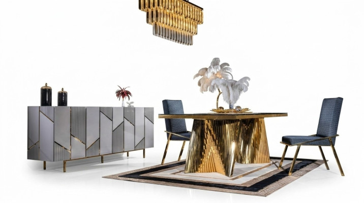 Dining room set chairs dining table sideboard tables 6-piece stainless steel gold