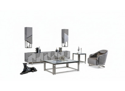 Set of TV stand, armchair, coffee table, side table, living room, 4 pieces, gray, new.